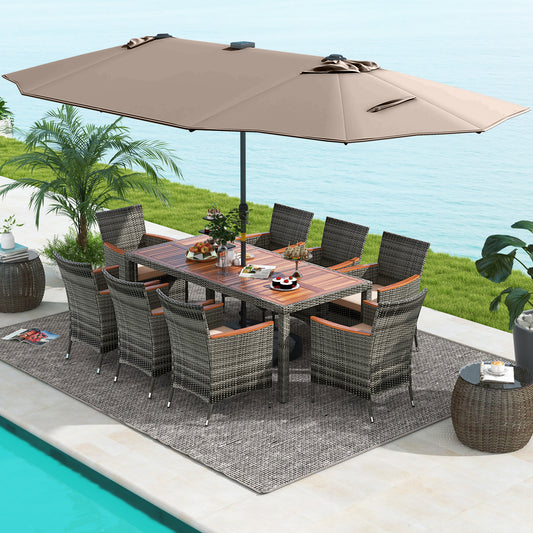 Patio Dining Set, 11 Pieces, 15 Feet, Tan