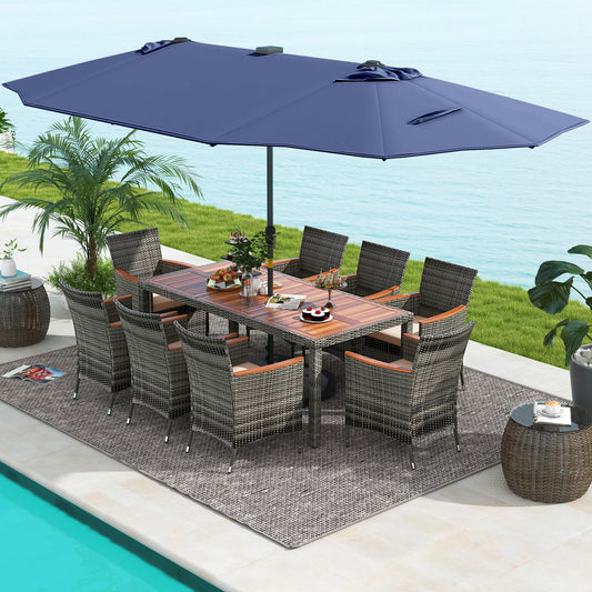 11 Pieces Patio Dining Set with 15 Feet Double-Sided Patio Umbrella Base Included, Navy Patio Dining Sets Navy at Gallery Canada
