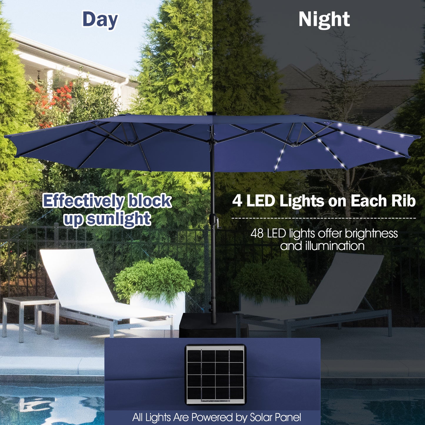 11-Piece Patio Dining Set, 15-Foot Double-Sided Umbrella, Navy Patio Dining Sets at Gallery Canada