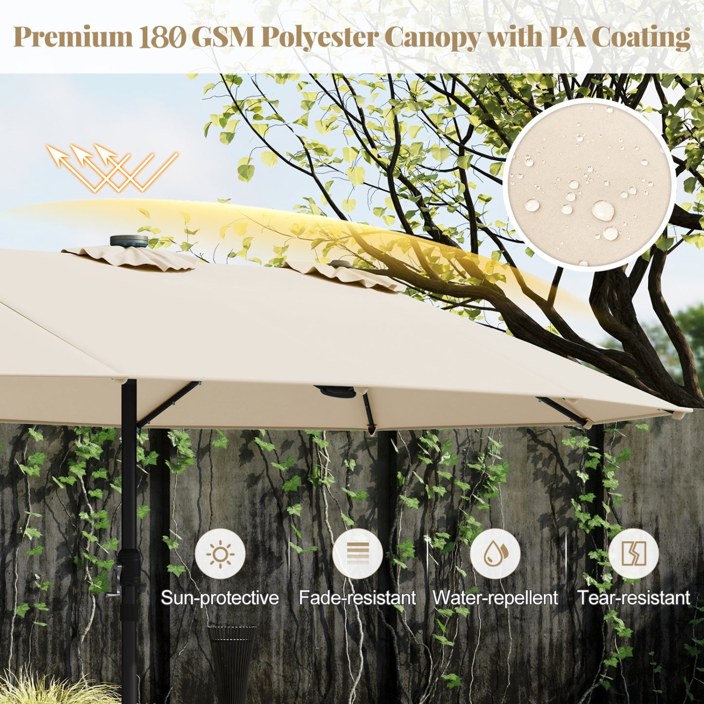 11 Piece Patio Dining Set With LED Umbrella, Base, Cushions, Beige Patio Dining Sets at Gallery Canada