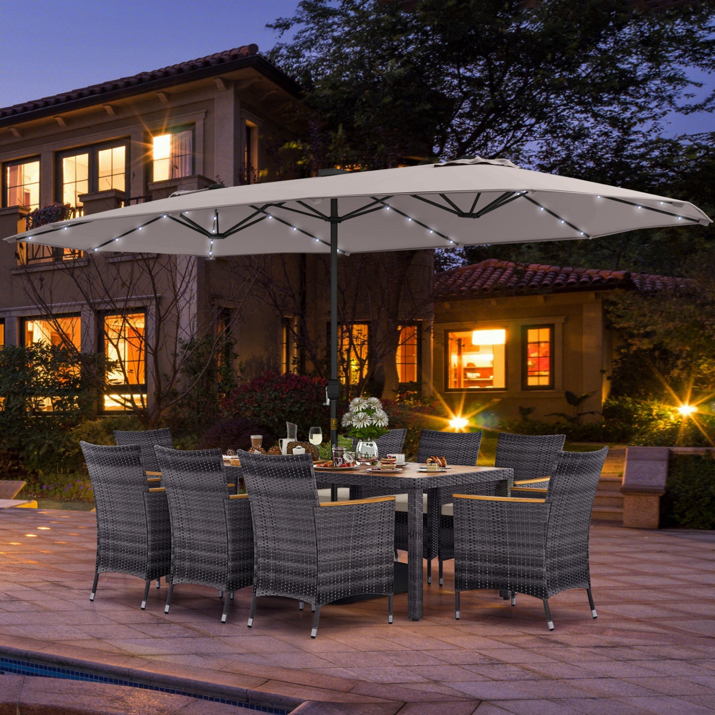 11-Piece Patio Dining Set, 15 Ft Umbrella Base, Beige Patio Furniture Sets at Gallery Canada