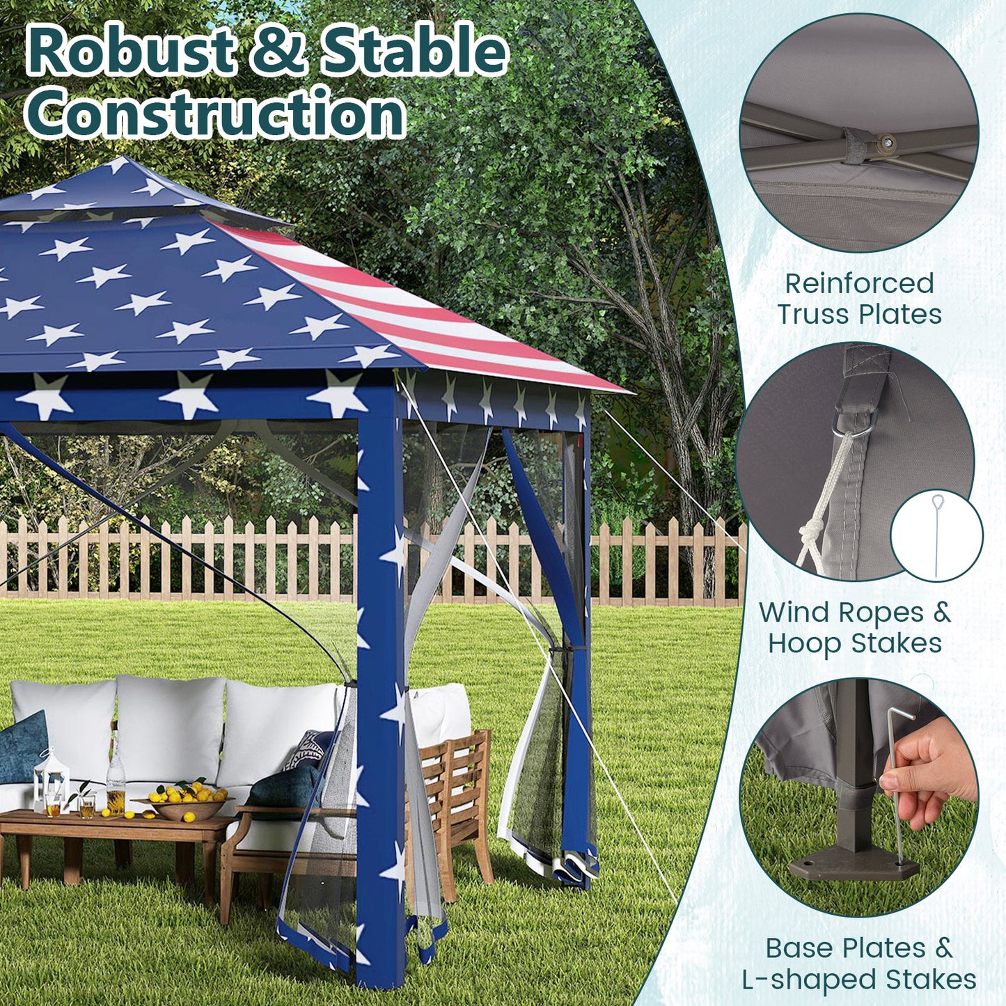 11 x 11 Feet 2-Tier Pop-Up Gazebo Tent Portable Canopy Shelter Carry Bag Mesh, Blue Gazebos at Gallery Canada