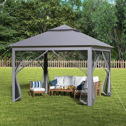 11 x 11 Feet 2-Tier Pop-Up Gazebo Tent Portable Canopy Shelter Carry Bag Mesh, Gray Gazebos Gray at Gallery Canada