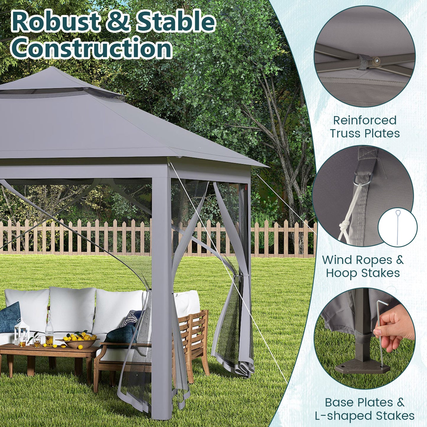 11 x 11 Feet 2-Tier Pop-Up Gazebo Tent Portable Canopy Shelter Carry Bag Mesh, Gray Gazebos at Gallery Canada