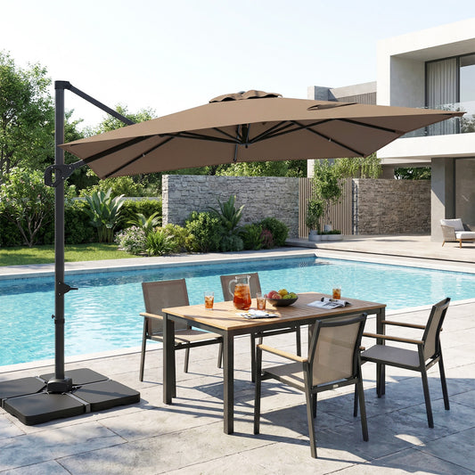 11 x 9 FT Aluminum Pole Outdoor Offset Hanging Umbrella with 360° Rotation, Brown Outdoor Umbrellas Brown at Gallery Canada