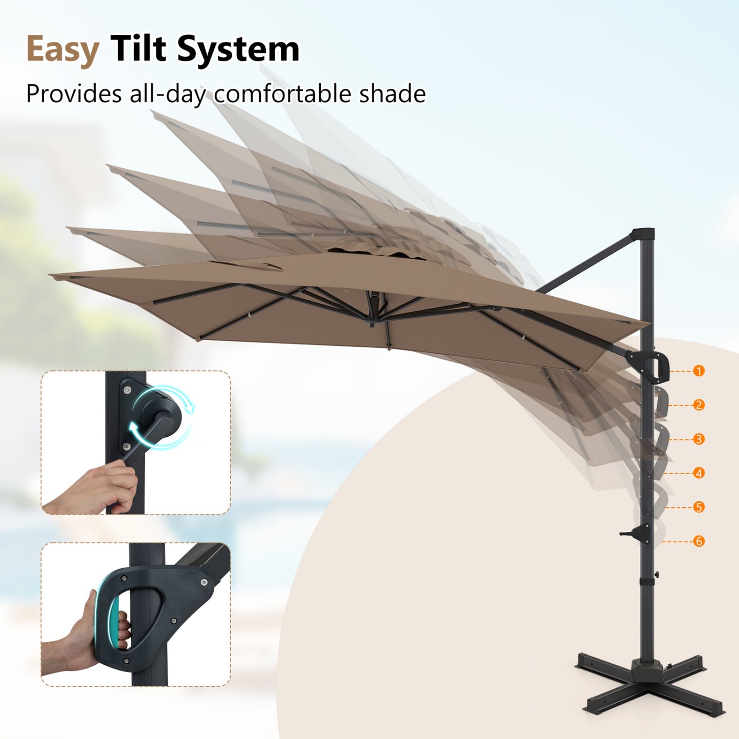 11 x 9 FT Aluminum Pole Outdoor Offset Hanging Umbrella with 360° Rotation, Brown Outdoor Umbrellas at Gallery Canada