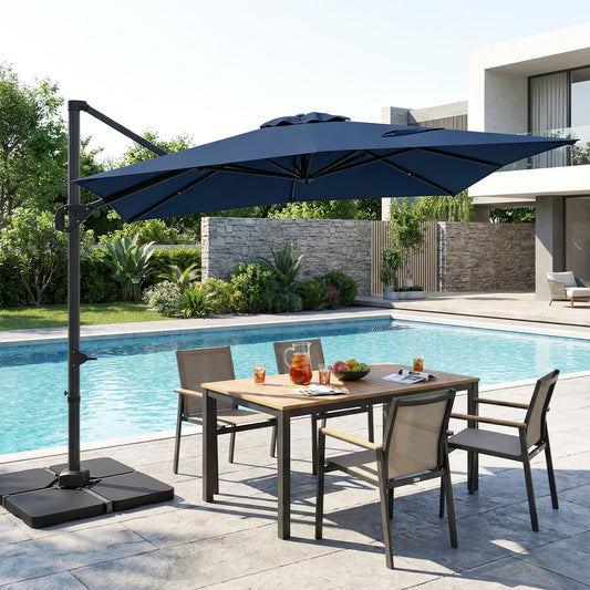 11 x 9 FT Aluminum Pole Outdoor Offset Hanging Umbrella with 360° Rotation, Dark Blue Outdoor Umbrellas Dark Blue at Gallery Canada