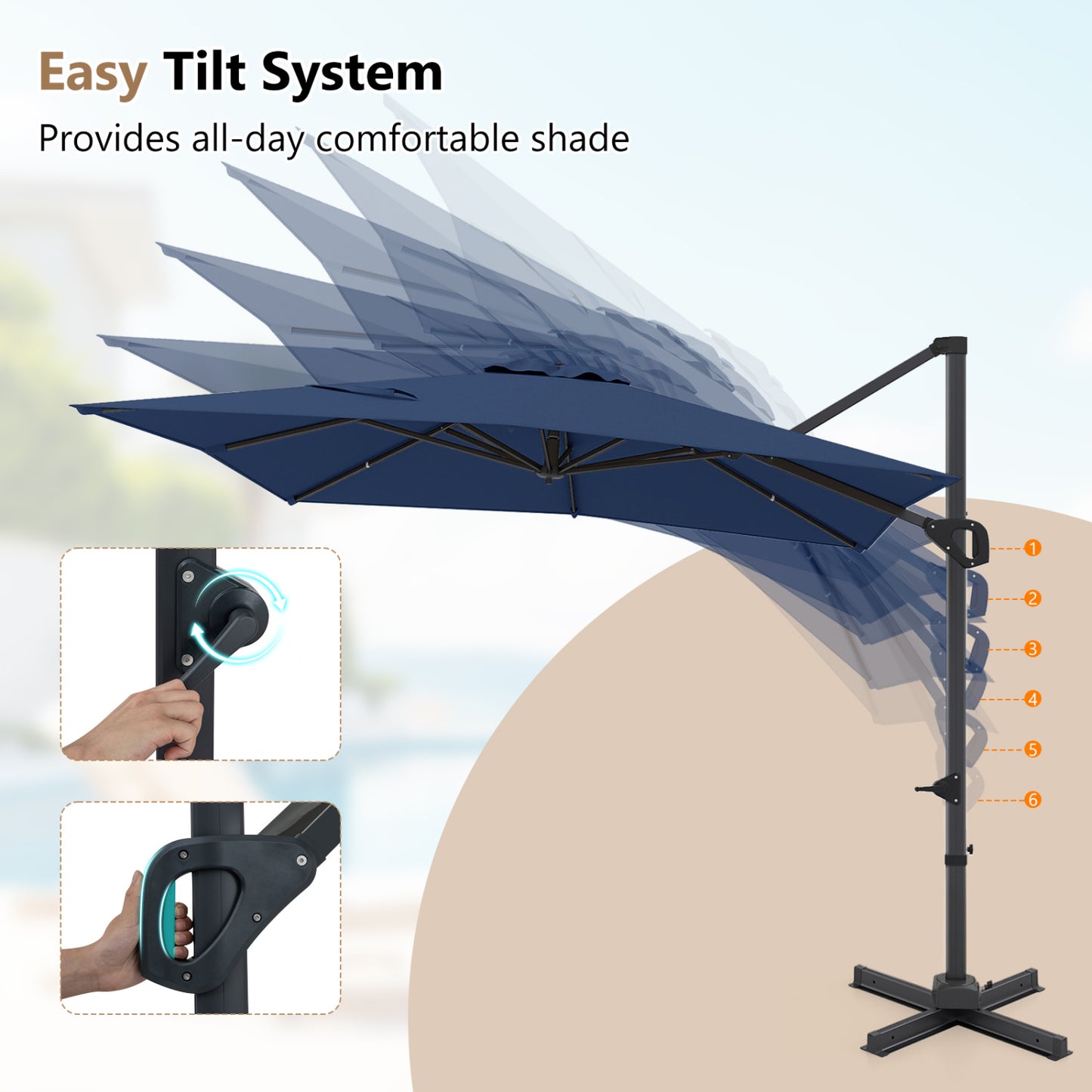 11 x 9 FT Aluminum Pole Outdoor Offset Hanging Umbrella with 360° Rotation, Dark Blue Outdoor Umbrellas at Gallery Canada