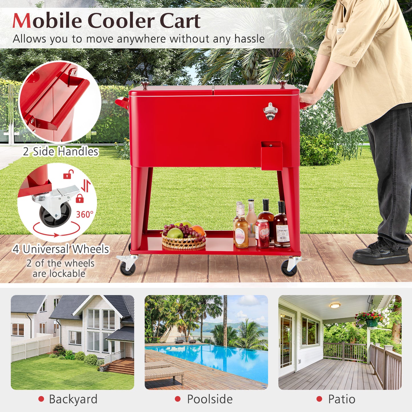 Portable Patio Cooler With Storage Shelf, Bottle Opener, Red Coolers at Gallery Canada