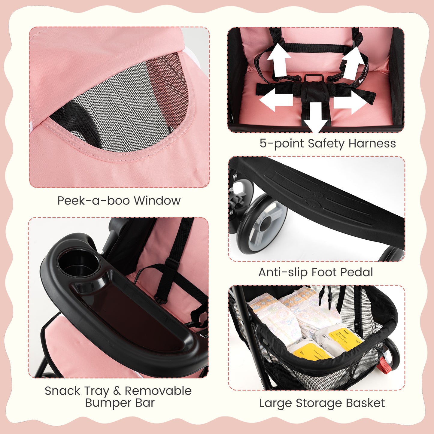 Toddler Travel Stroller, Airplane Canopy, Adjustable Backrest, Pink Baby Strollers at Gallery Canada
