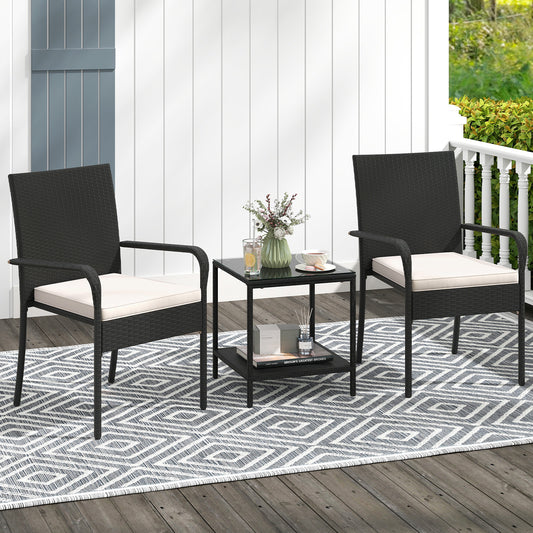 3 Piece Patio Furniture Set with Seat Cushions and Tempered Glass , White Patio Conversation Sets White at Gallery Canada