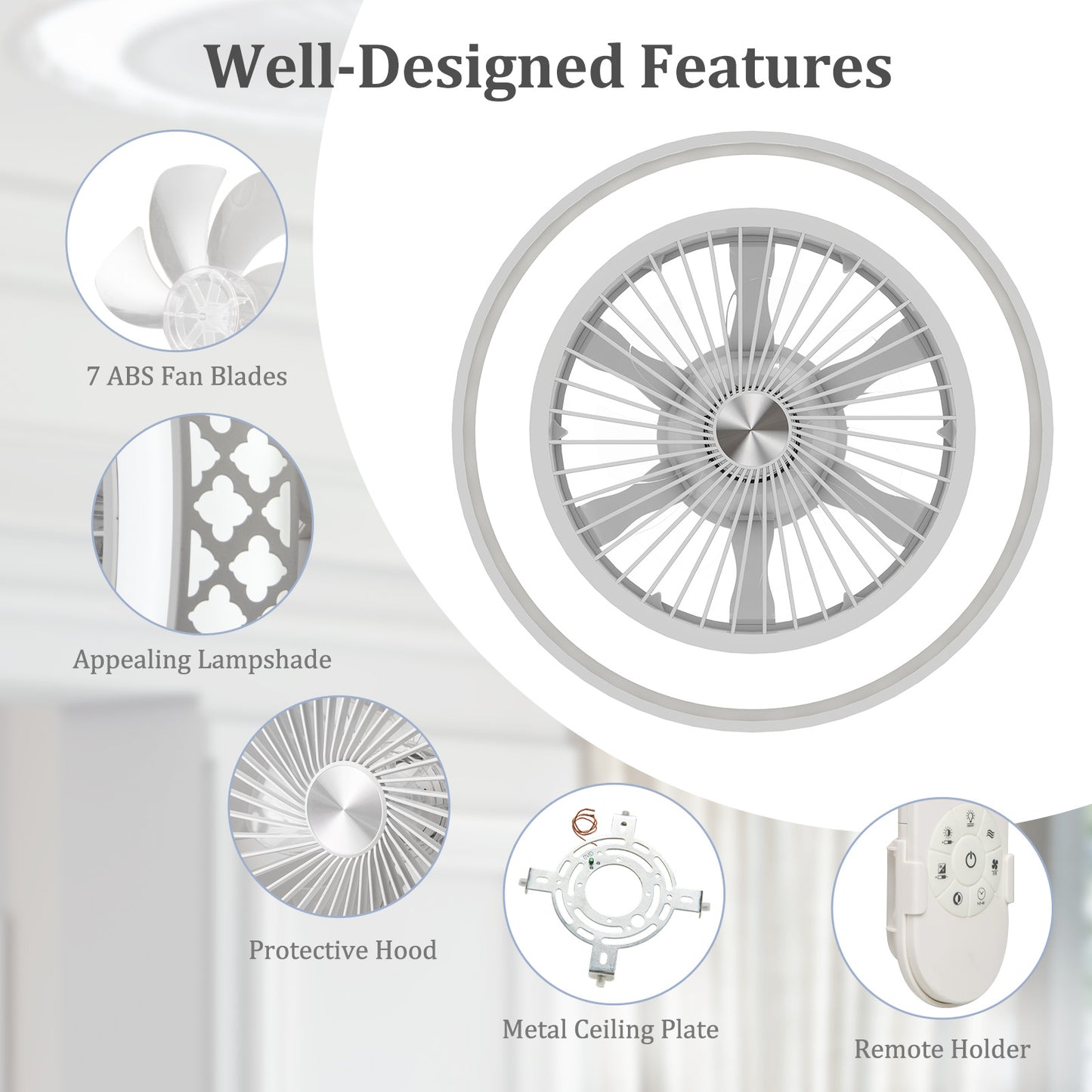 19 Inch Low Profile Flush Mount Ceiling Fan With Light, White Ceiling Fans at Gallery Canada