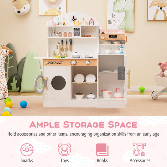 Kids Kitchen Set, Wooden, With Coffee Makers And Accessories, White Play Kitchen Sets White at Gallery Canada
