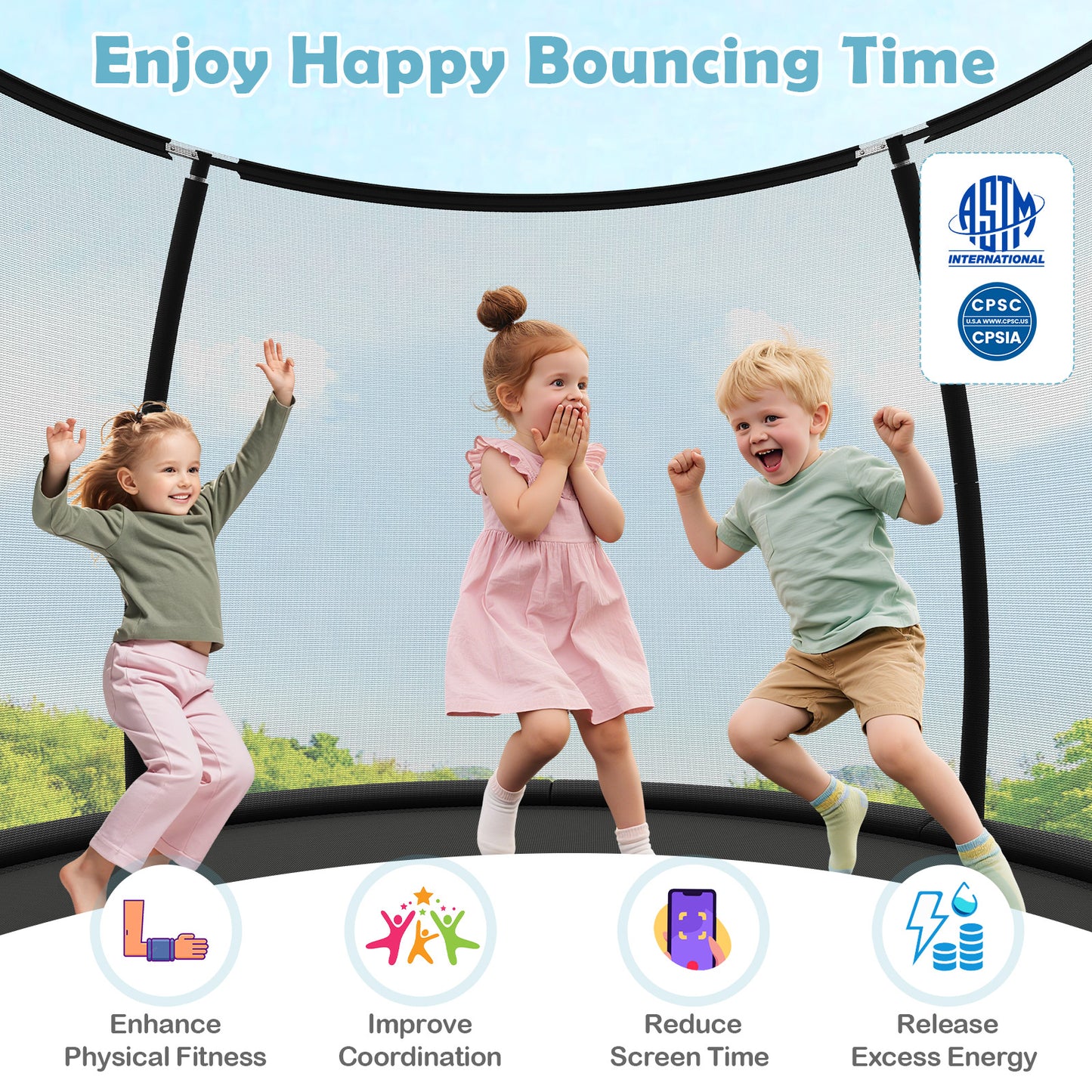 12FT Outdoor Trampoline Heavy-Duty Recreational Trampoline with Safety Enclosure Net, Black Trampolines at Gallery Canada