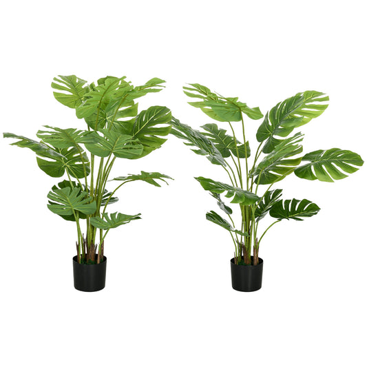 Set of 2 4ft Artificial Tree Monstera Deliciosa, Indoor Outdoor Fake Tropical Palm with Pot, for Home Decor - Gallery Canada