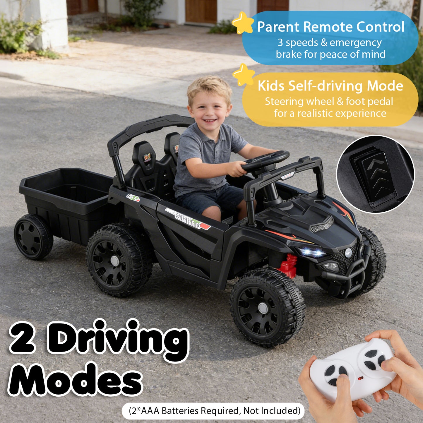 12V Battery Ride On Tractor With Remote Control, Black Powered Ride On Toys at Gallery Canada