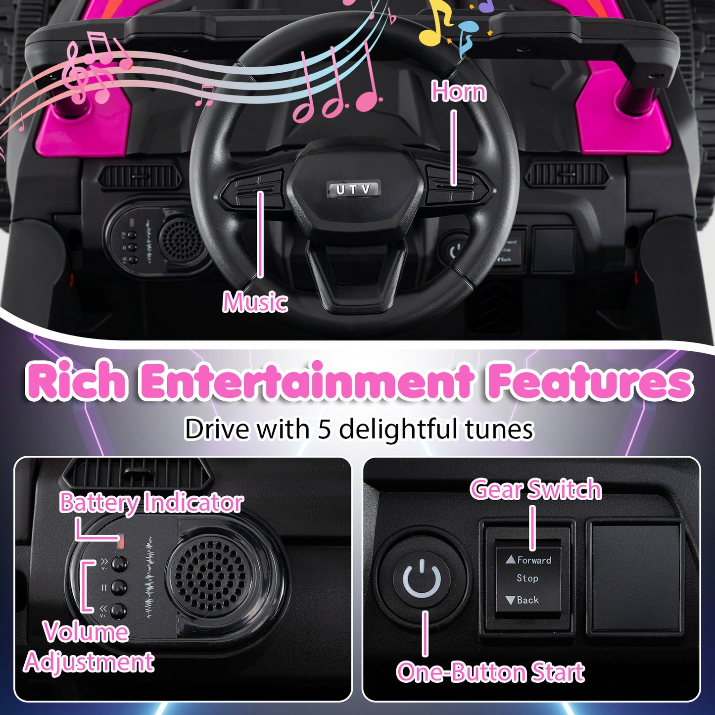 12V Battery Powered Ride On Tractor with Parent Remote Control-MH, Black & Pink Powered Ride On Toys at Gallery Canada