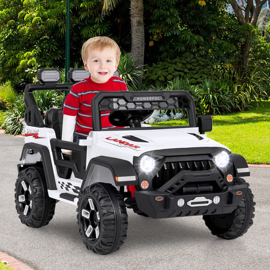 12V Electric Kids Ride On Truck, Remote Control, Music, White