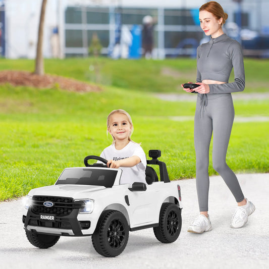 12V Electric Kids Ride On Car, Remote Control, Music, White