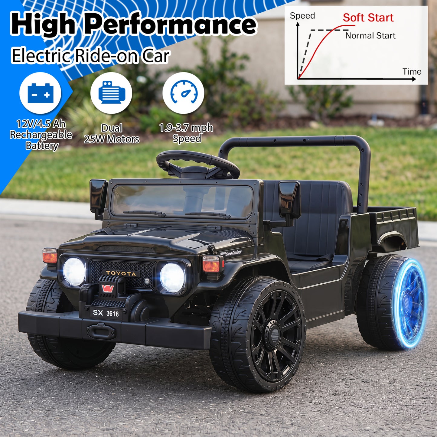 12V Electric Ride On Truck, Dump Bed, Music, Licensed Toyota, Black Powered Ride On Toys at Gallery Canada