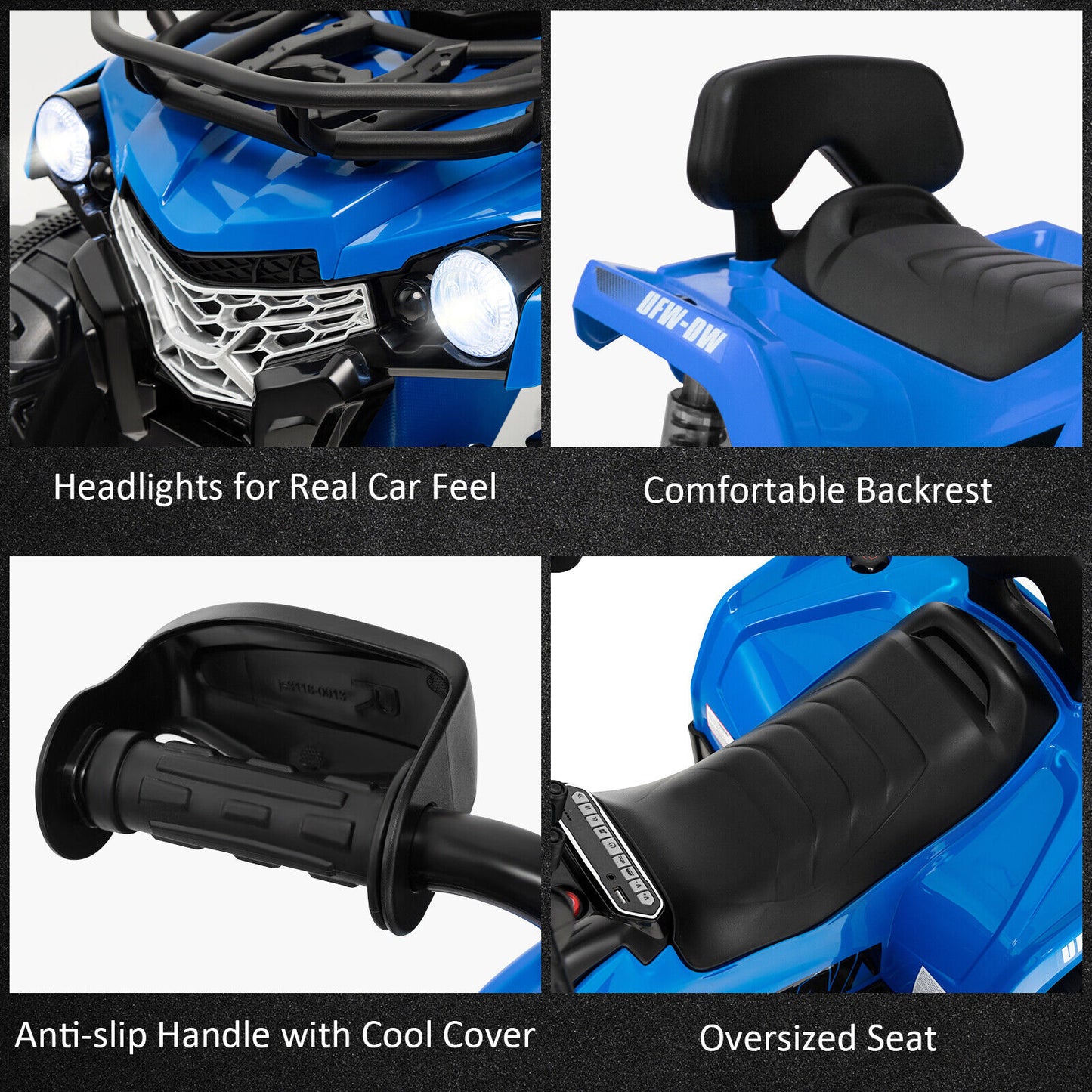 Kids Ride On ATV 4 Wheeler, 12V, MP3, Headlights, Blue Powered Ride On Toys at Gallery Canada