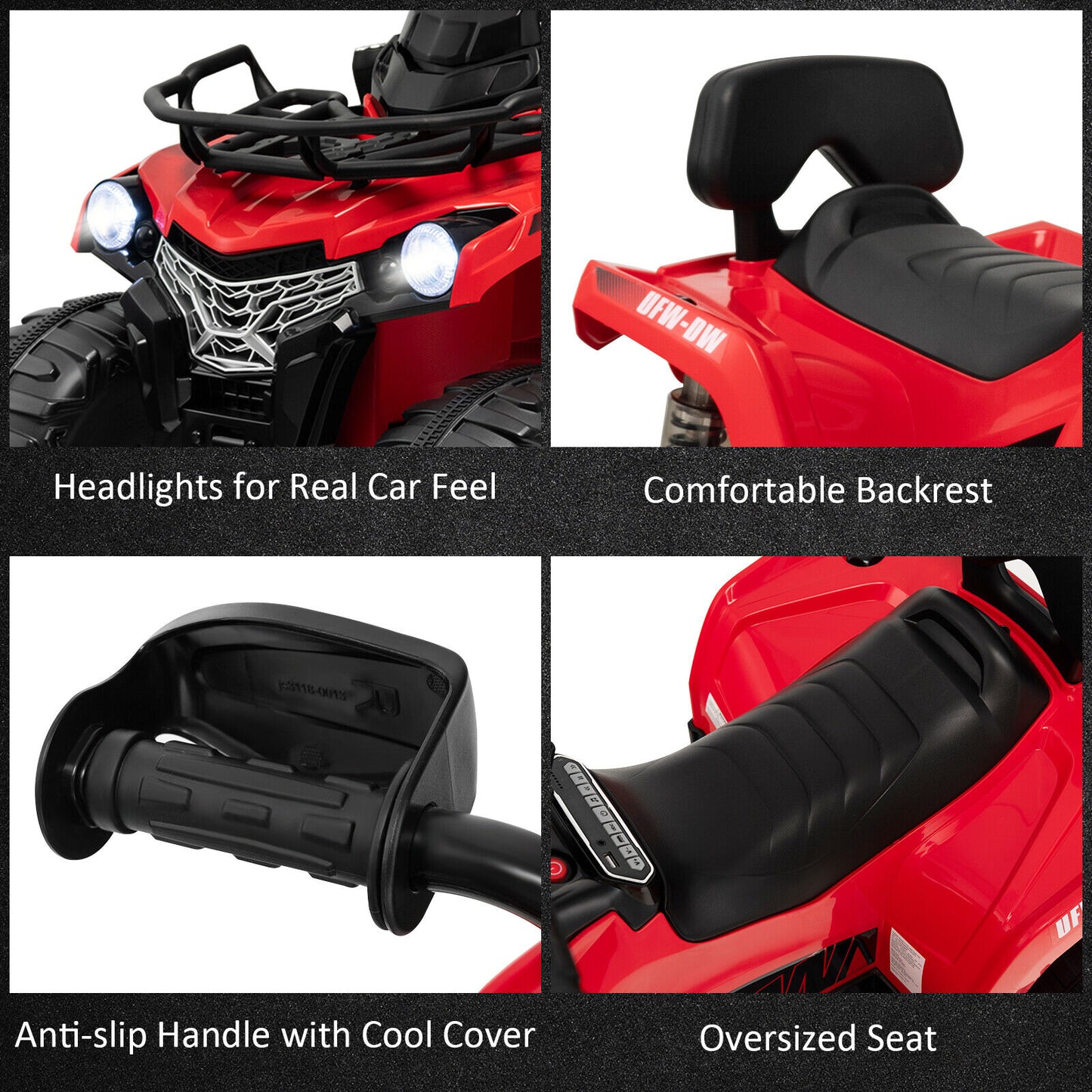 12V Kids Ride On ATV, 4 Wheeler With MP3, Headlights, Red Powered Ride On Toys at Gallery Canada