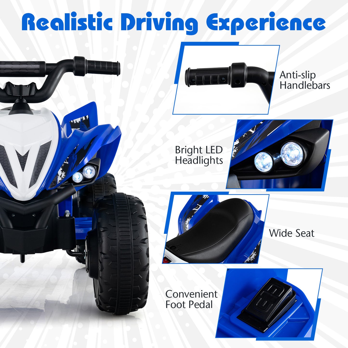 12V Kids Ride On ATV Quad, LED Lights, 7 Mph, Navy Powered Ride On Toys at Gallery Canada