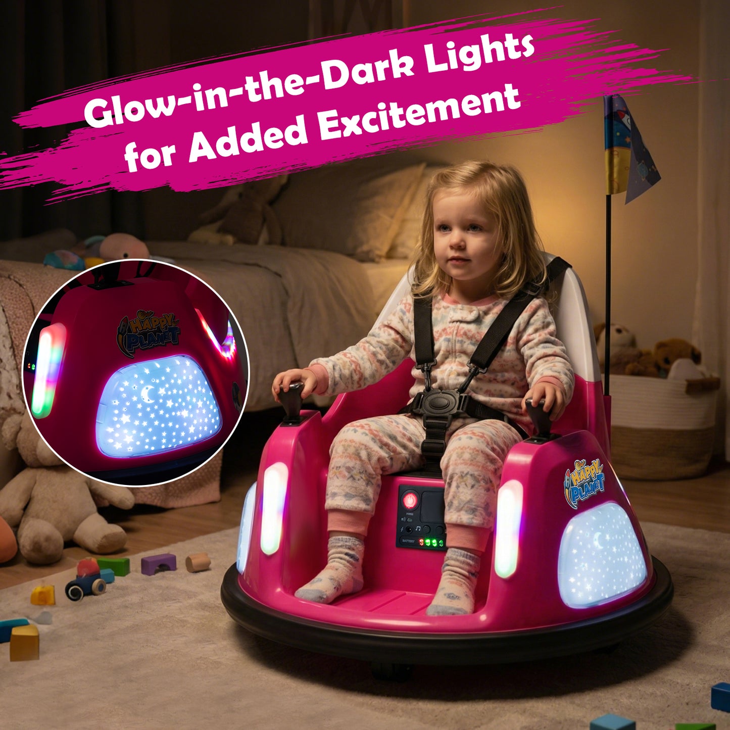 12V Kids Ride On Bumper Car with Remote Control and Flashing Lights, Pink Powered Ride On Toys at Gallery Canada