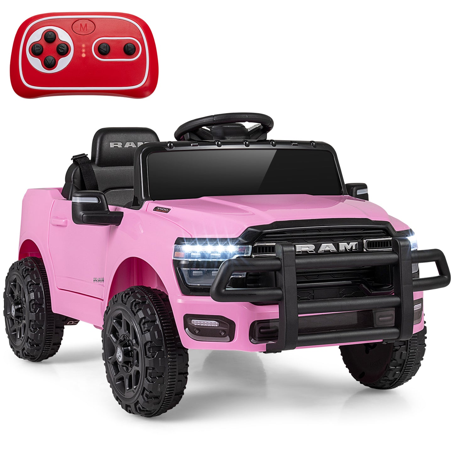 12V Kids Ride On Car Licensed RAM 3500 Electric Vehicle with Remote Control, Pink Powered Ride On Toys Pink at Gallery Canada