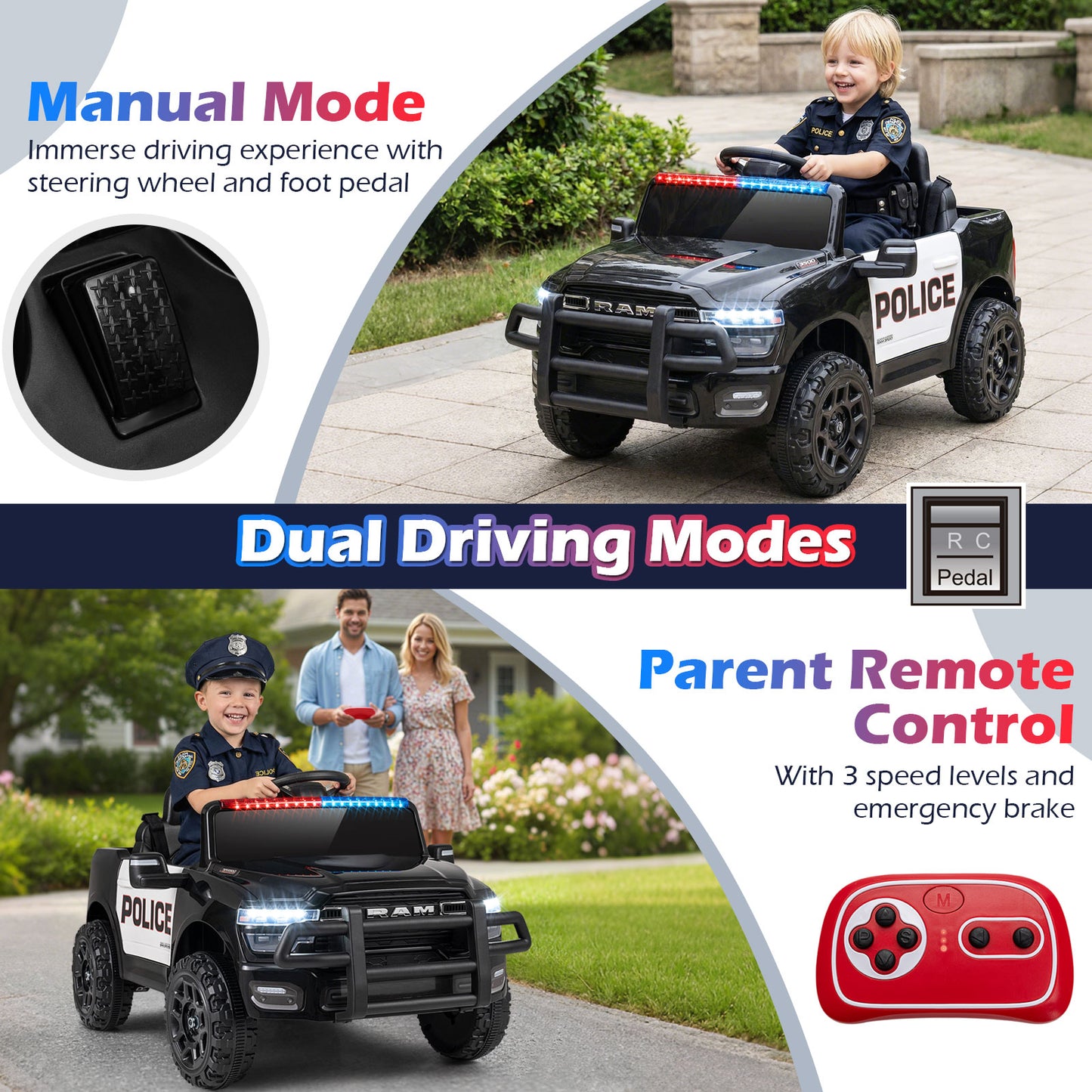 12V Kids Ride On Car Licensed RAM 3500 Electric Vehicle with Remote Control, Black Powered Ride On Toys at Gallery Canada