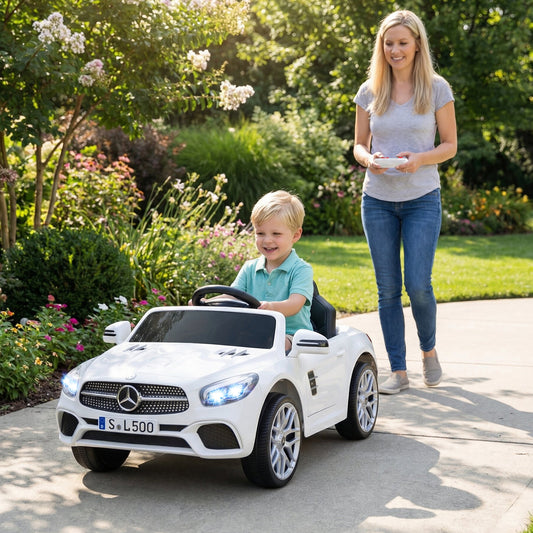 12V Kids Ride on Car Licensed Mercedes-Benz with Remote and Music, White Powered Ride On Toys White at Gallery Canada