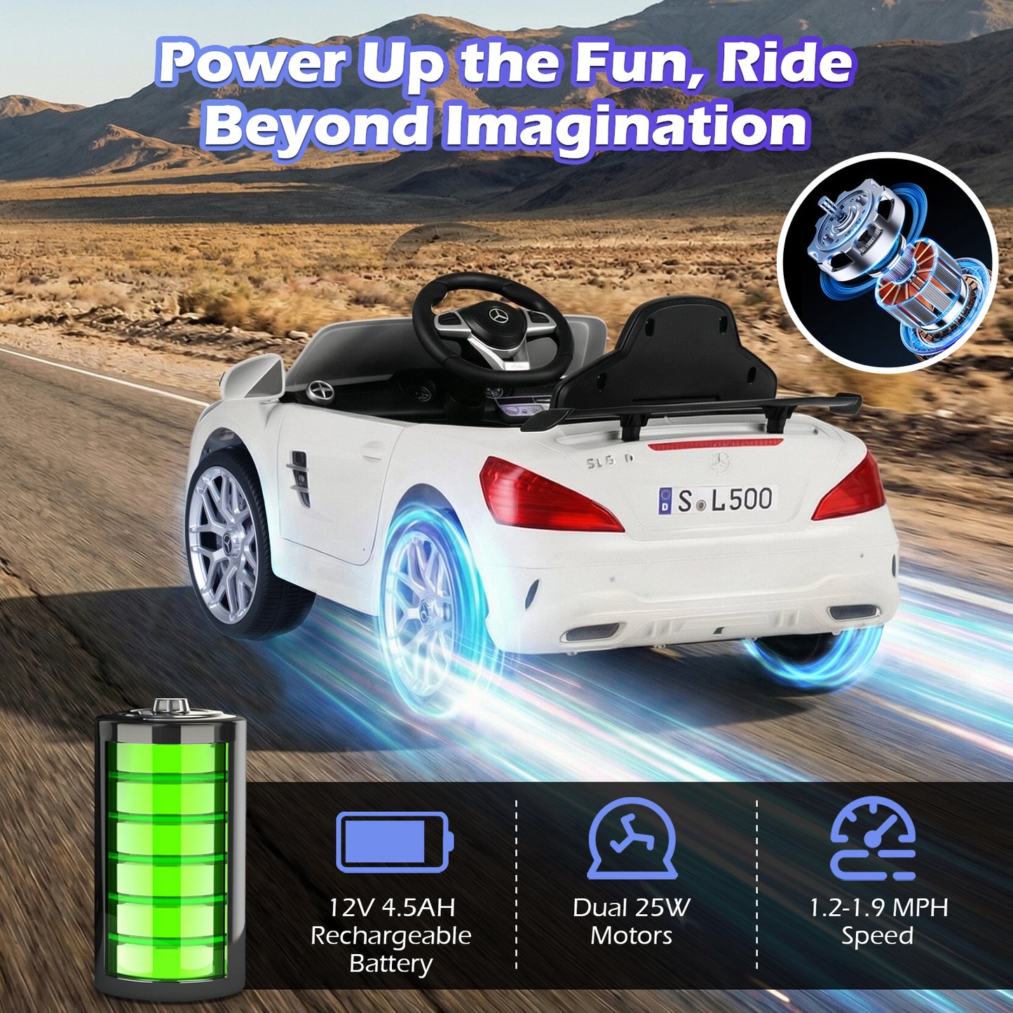12V Kids Ride on Car Licensed Mercedes-Benz with Remote and Music, White Powered Ride On Toys at Gallery Canada