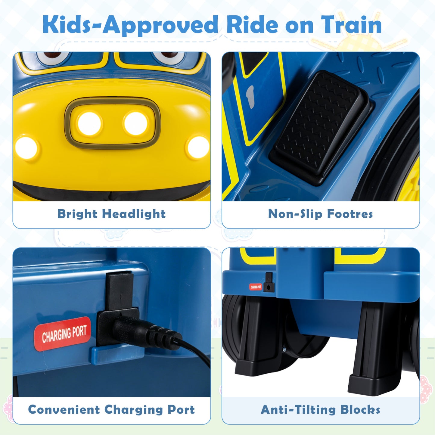 12V Kids Ride on Train 3-Seater with Detachable Carriage Licensed Chuggington, Blue Powered Ride On Toys at Gallery Canada