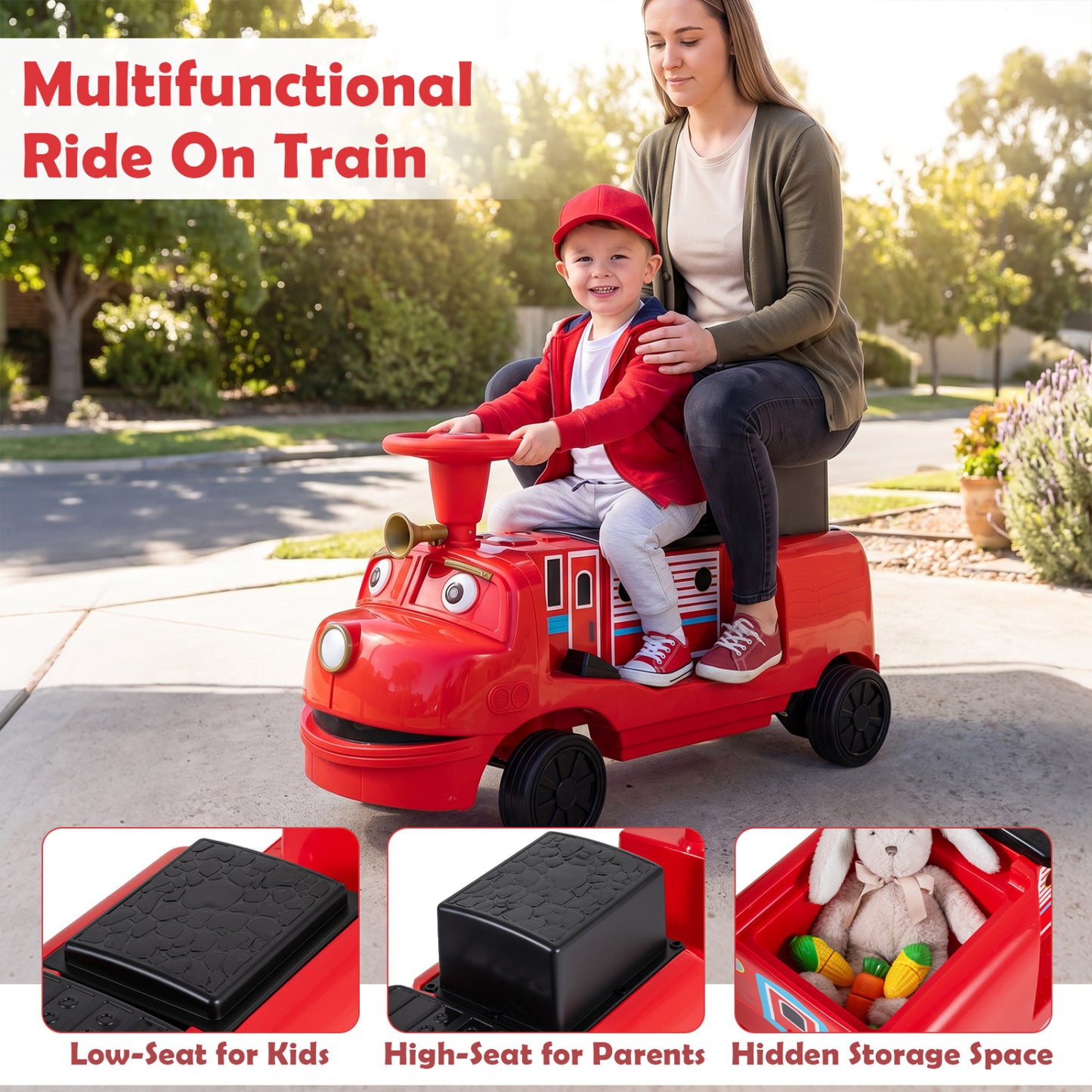 12V Kids Ride on Train 3-Seater with Detachable Carriage Licensed Chuggington, Red Powered Ride On Toys at Gallery Canada