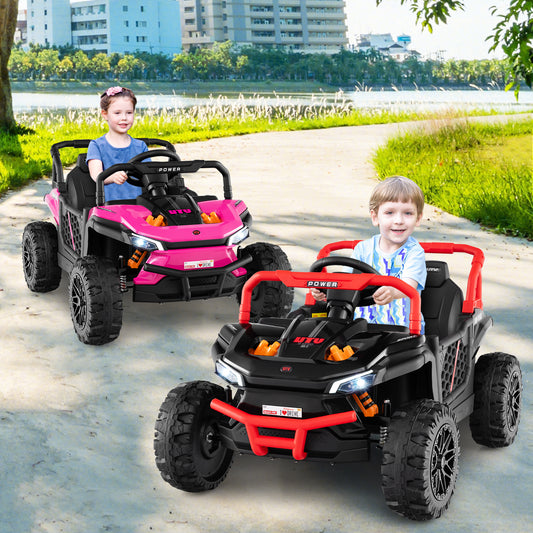 12V Kids Ride on Truck Off-Road UTV with Parental Remote and Lights, Black Powered Ride On Toys Black at Gallery Canada