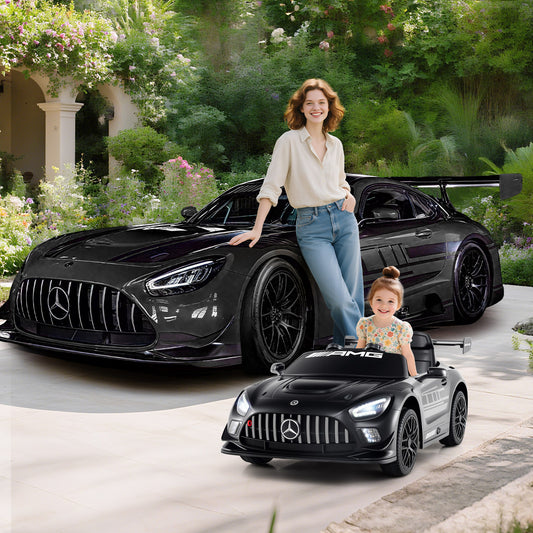 12V Kids Ride-On Car Mercedes-AMG GT3 Licensed with Adjustable Speed, Black Powered Ride On Toys Black at Gallery Canada