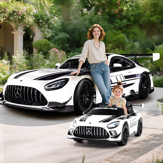 12V Kids Ride-On Car Mercedes-AMG GT3 Licensed with Adjustable Speed, White Powered Ride On Toys White at Gallery Canada