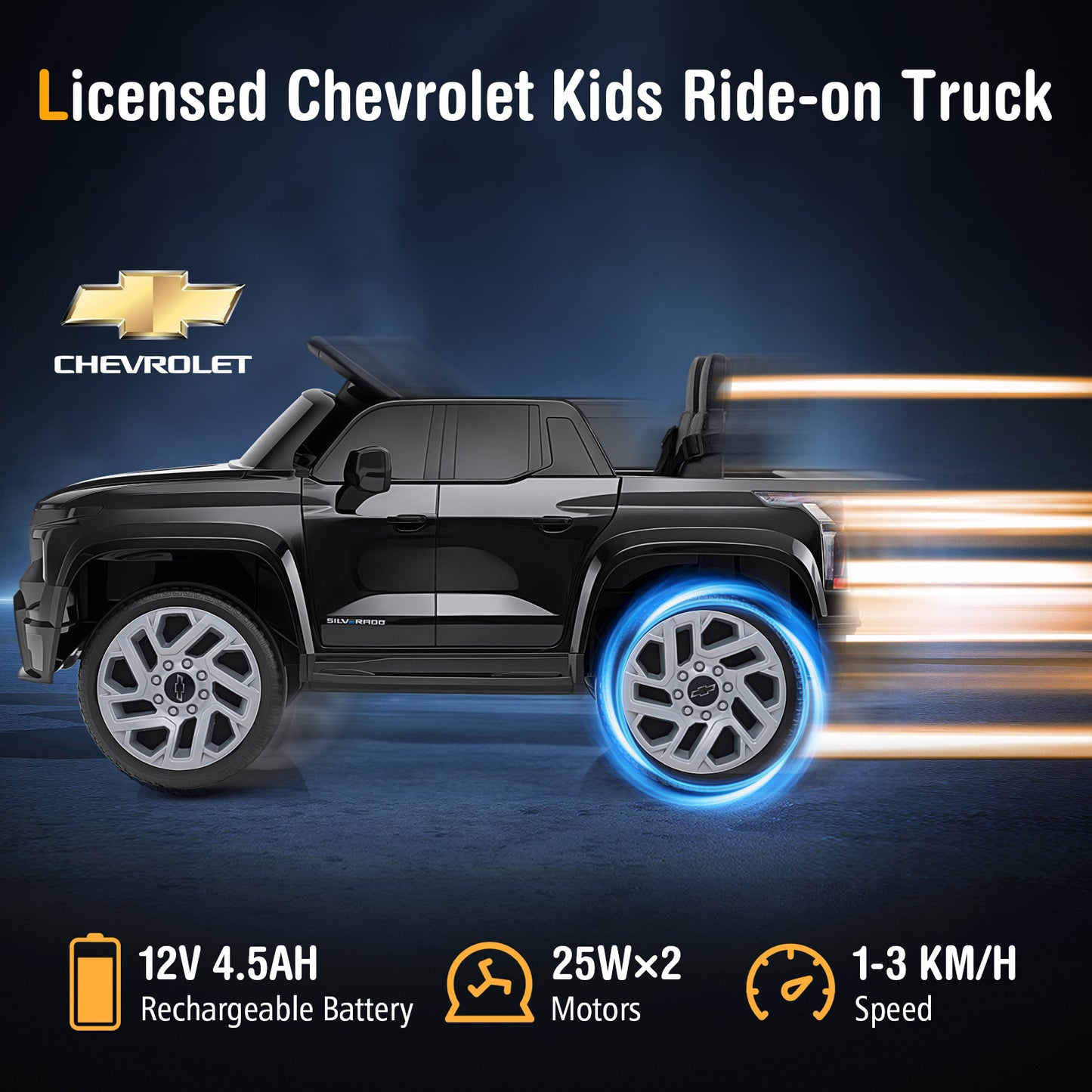 12V Ride on Car Truck Licensed Chevrolet with Remote Control Gift for 3+, Black Powered Ride On Toys at Gallery Canada