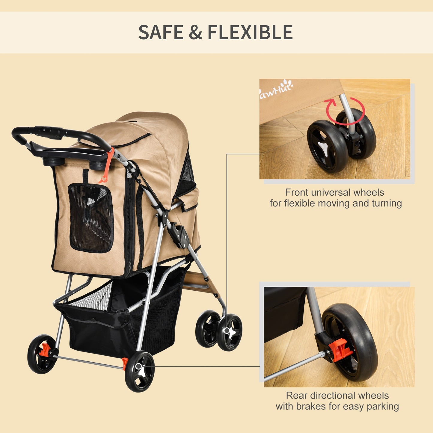 Pet Stroller Foldable Carrier for Cat, Dog and More 4 Wheels Travel Jogger with Cup Holder, Storage Basket, 360 ° swiveling front wheels, Easy Fold, Coffee at Gallery Canada