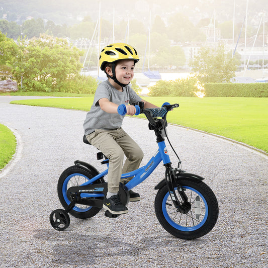Kids Bike, 12 Inches, Removable Training Wheels, Adjustable Seat, Navy