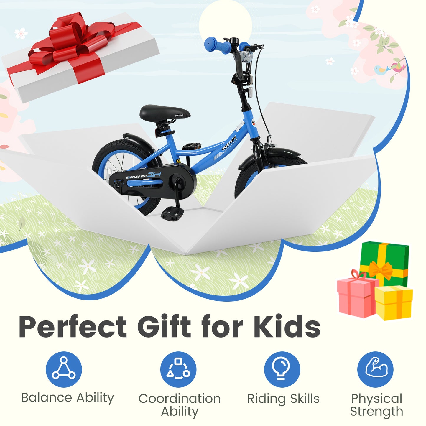 Kids Bike, 14 Inches, Removable Training Wheels, Adjustable Seat, Navy Kids Bike at Gallery Canada