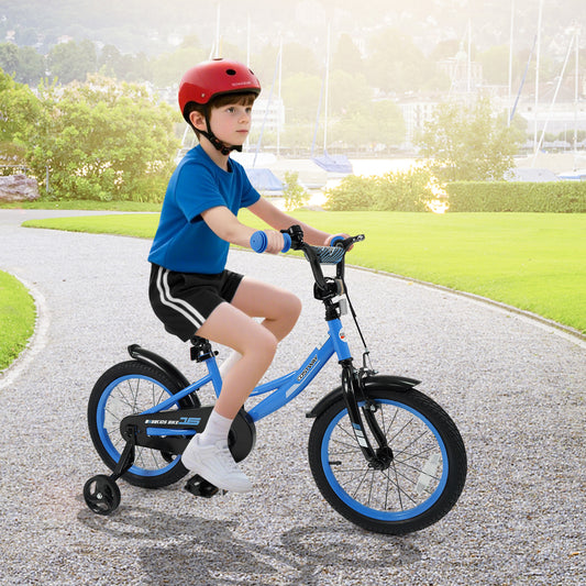 Kids Bike, 16 Inches, Removable Training Wheels, Adjustable Seat, Navy
