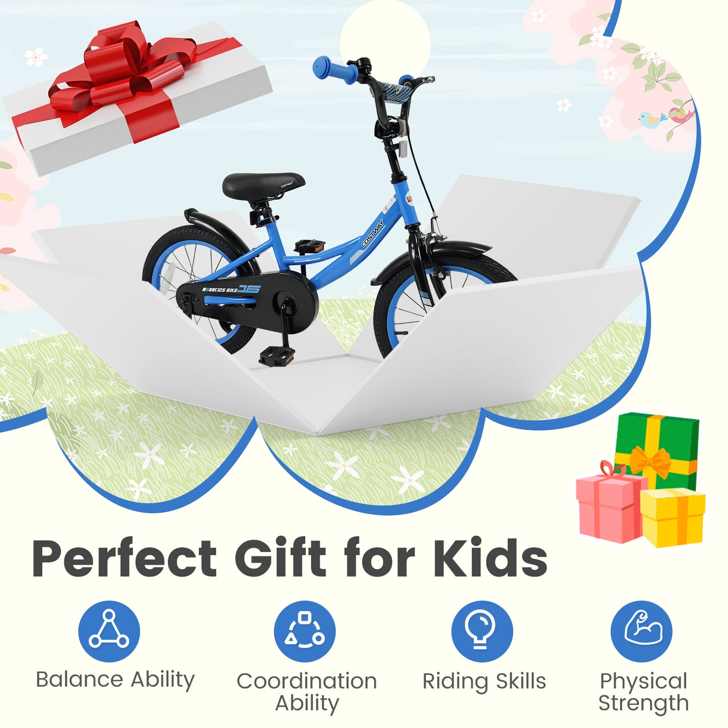 Kids Bike, 16 Inches, Removable Training Wheels, Adjustable Seat, Navy Kids Bike at Gallery Canada