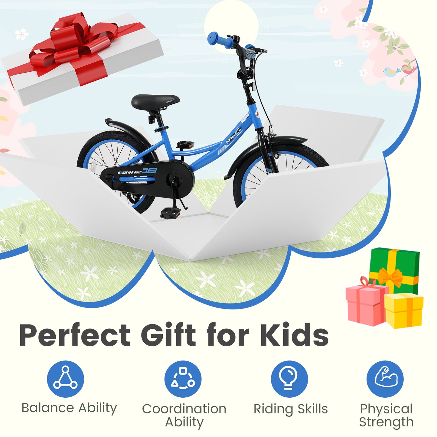 Kids Bike, 18 Inches, Removable Training Wheels, Adjustable Seat, Navy Kids Bike at Gallery Canada