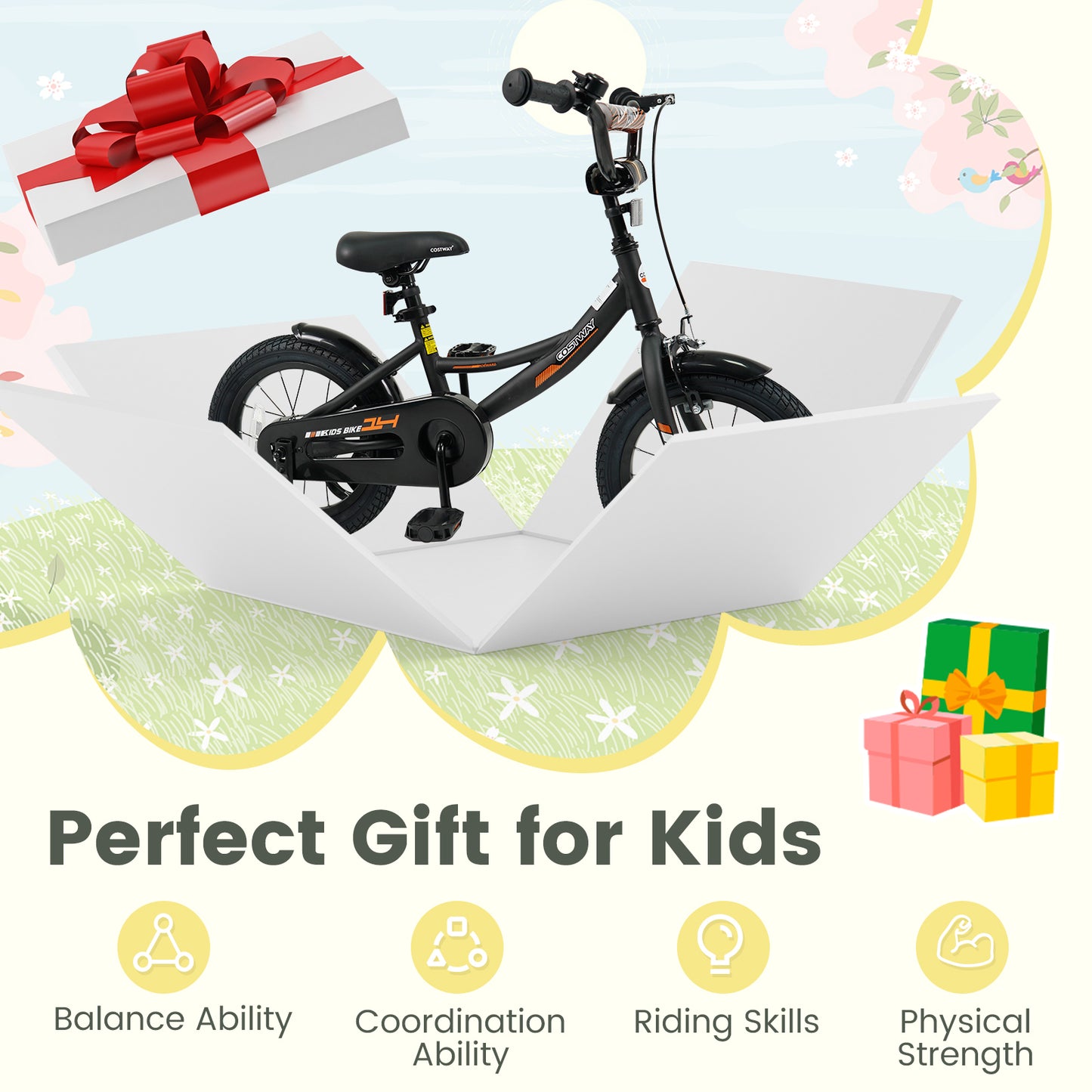 14 Inch Kids Bike, Removable Training Wheels, Adjustable Seat, Black Kids Bike at Gallery Canada