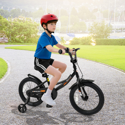 Kids Bike, 16 Inches, Removable Training Wheels, Adjustable Seat, Black Kids Bike Black at Gallery Canada
