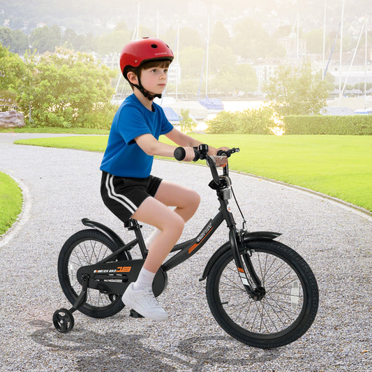 18 Inch Kids Bike, Removable Training Wheels, Adjustable Seat, Black Kids Bike Black at Gallery Canada