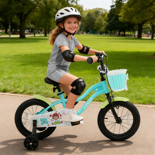 12/14/16 Inch Kids Bike with Training Wheels and Basket Green Color-14 Kids Bike Options at Gallery Canada
