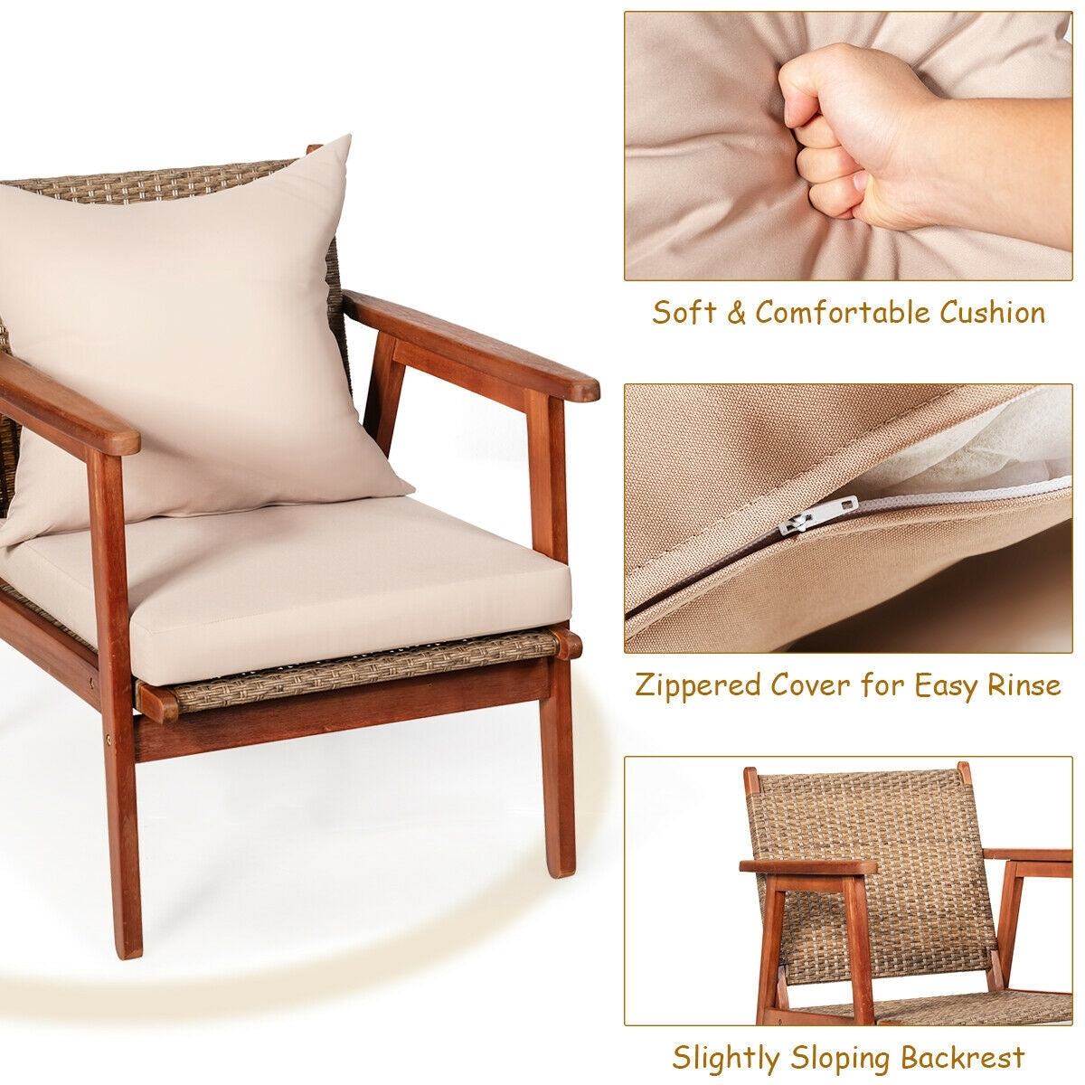 4 Piece Acacia Wood Patio Rattan Furniture Set, Brown Patio Conversation Sets at Gallery Canada