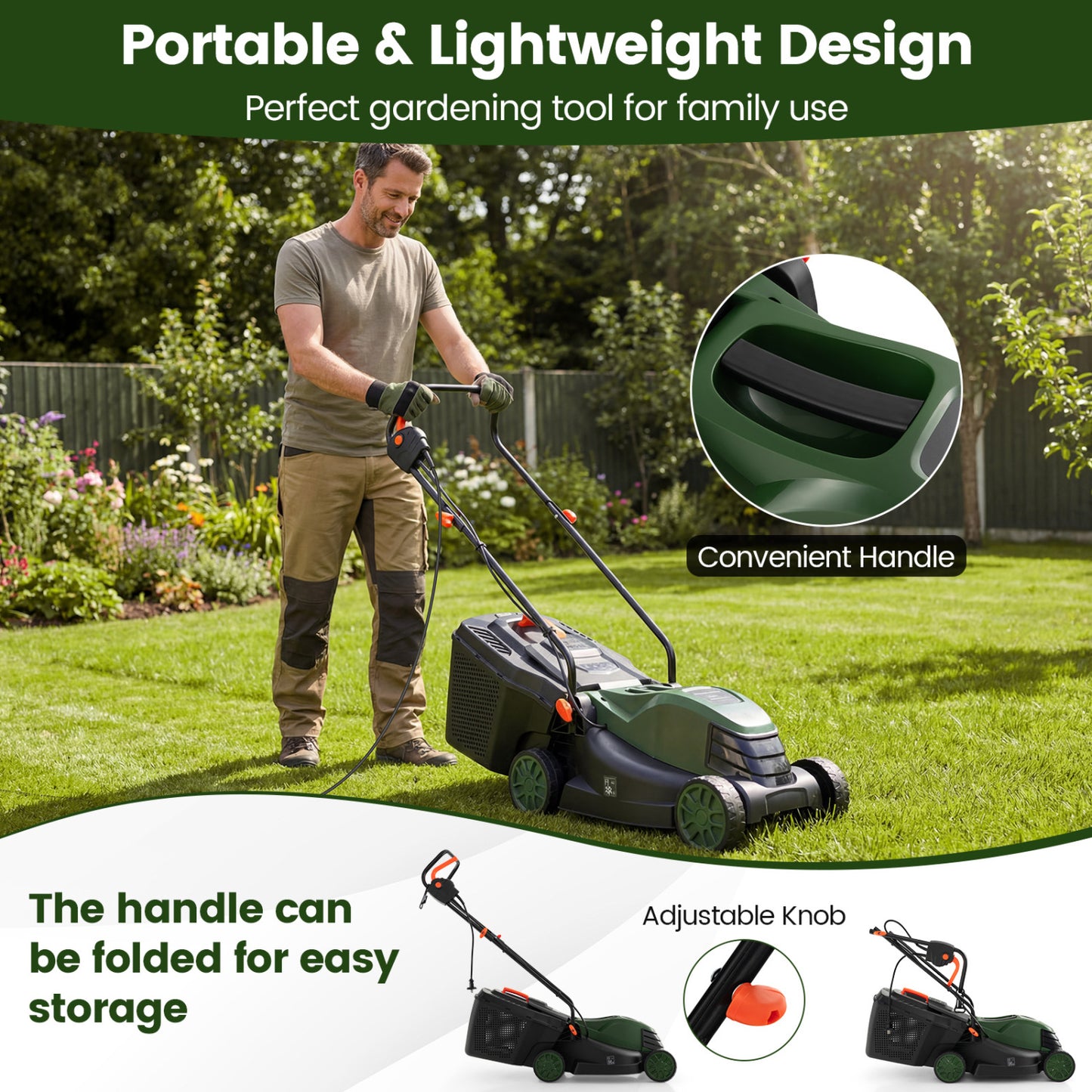 12-Amp 13.5 Inch Adjustable Electric Corded Lawn Mower, Green Lawn Care Tools at Gallery Canada